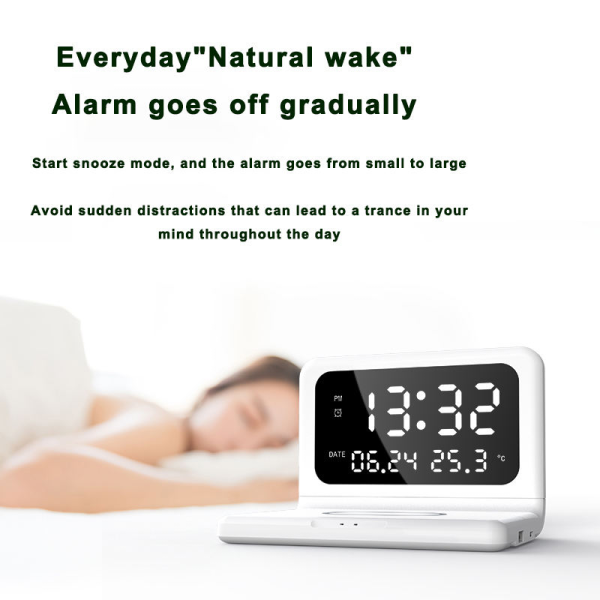 Custom Mini Wireless Rechargeable Calendar Digital Clock Multifunctional Miniature Alarm Clock Mobile Phone Charging