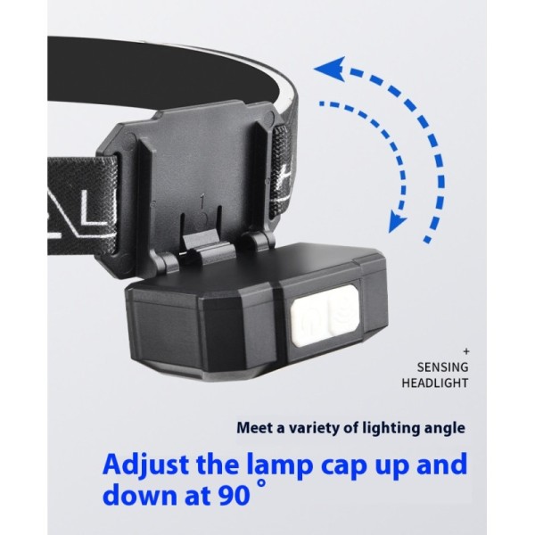 Dual Light Source LED Headlamp with Yellow & White Light Built-in USB Charging Lithium Battery Wave Induction Night Fishing Tool