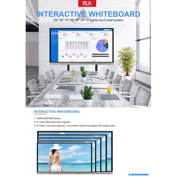 55 65 75 86 Inch Interactive Whiteboard 20 Points Touch Smart Board Digital Electronic Screen for School Office OEM