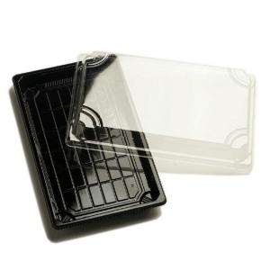 China HACCP PP Food Serving Tools Takeout Black Plastic Sushi Tray With Cover on sale