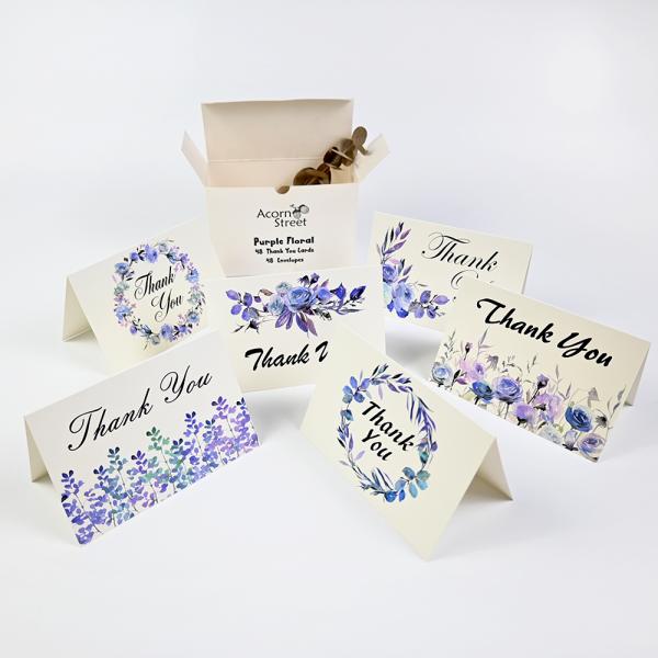 Custom 6 Design of Assorted Flower Printed Paper Greeting Card with Envelopes and Box