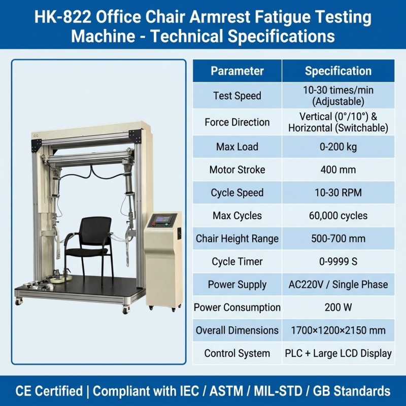 Office Chair Armrest Fatigue Testing Machine, Armrest Durability Compression Cyclic Life Strength Performance Tester