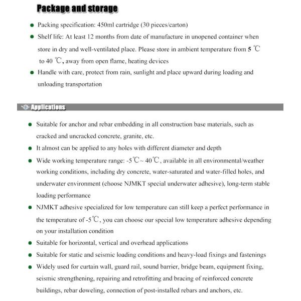 500ml Silicone Sealant Modified Epoxy Resin Injection Cartridge For MT500 ETA Approval