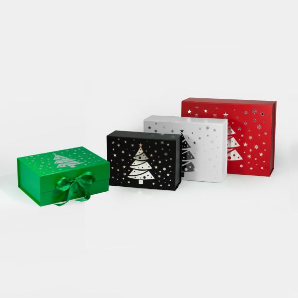 Modern Christmas Gift Box Set Magnetic Closure Foldable Packaging Festive Tree Star Pattern Empty Boxes