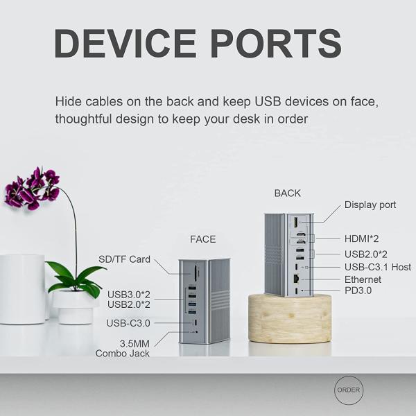 Laptop USB C Docking Station Triple Monitor 16-In-1 USB C Dock With Displaylink