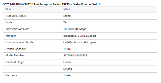 Original New Huaweis S5755-H24UM4Y2CZ 24 Port Enterprise Switch with Full-Duplex & Half-Duplex and 10/100/1000Mbps Network Switch