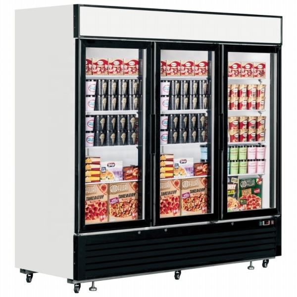 1380L Anti Fog 3 Glass Door Upright Display Freezer