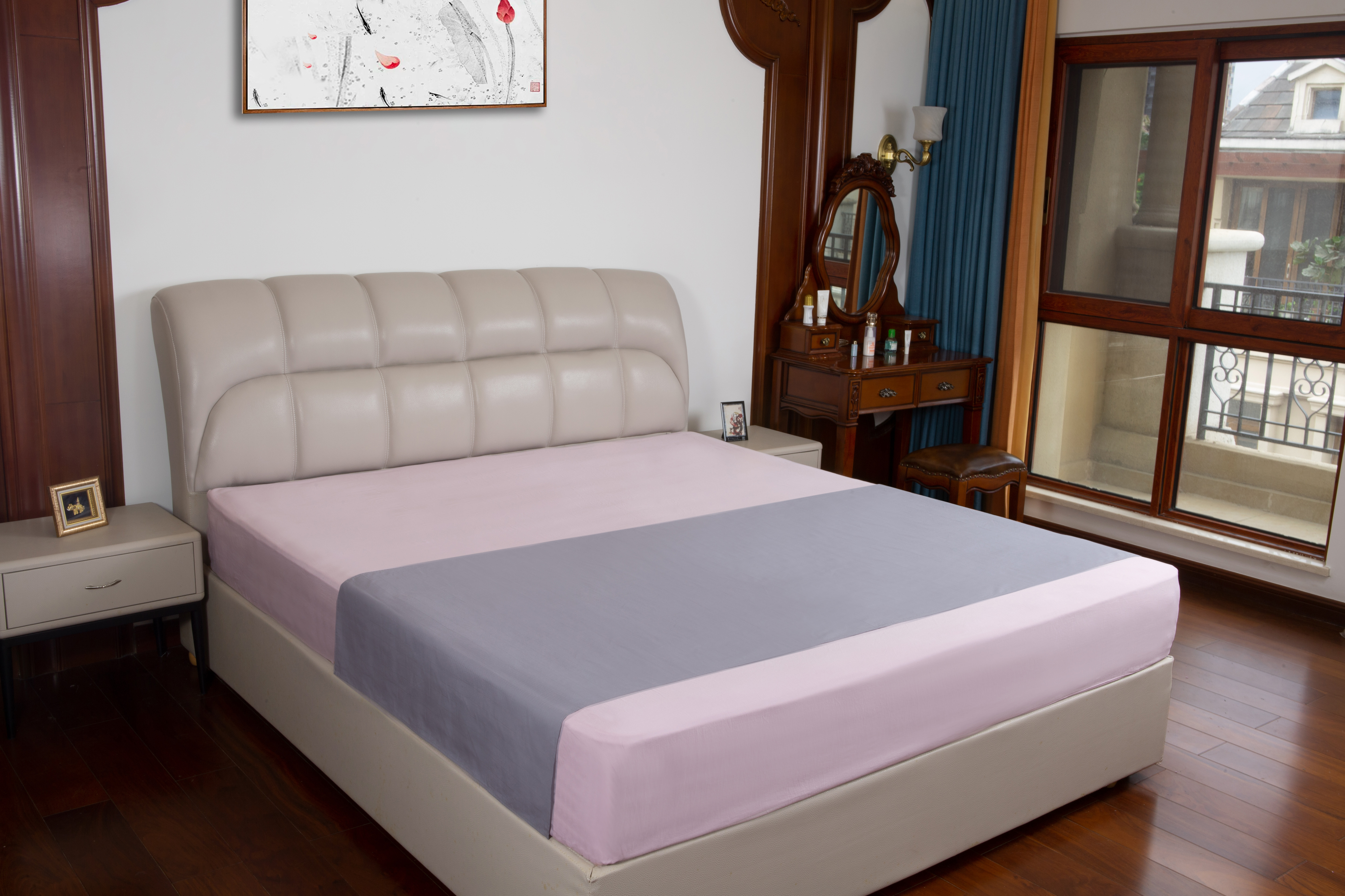 Grounding Half Sheet for Queen King Cotton Silver Flat Bed Sheet with Earthing Cord & Adapter