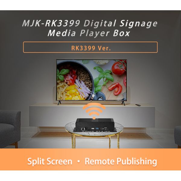 RK3399 Digital Signage Media Player Box 4K HD Android Network Advertising Player Smart Split Screen Remote Control Kiosk
