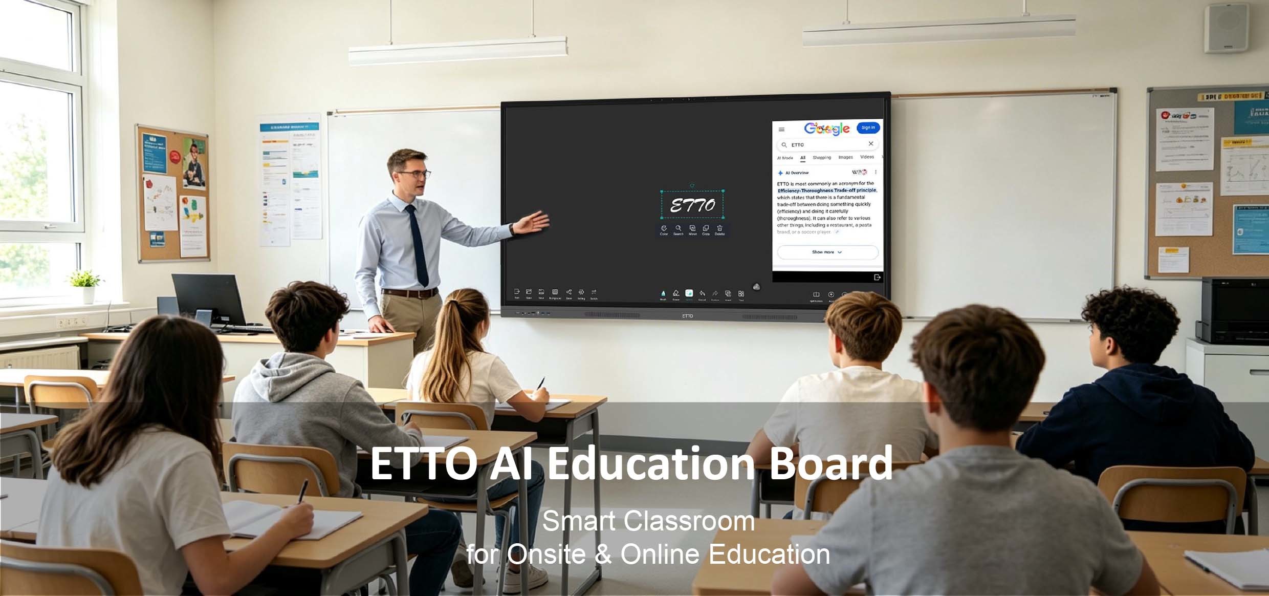 98 Inch Google Certified AI Education Board Interactive Flat Panel Low Blue Light Wireless Casting and OPS Dual System for Auditorium and High School