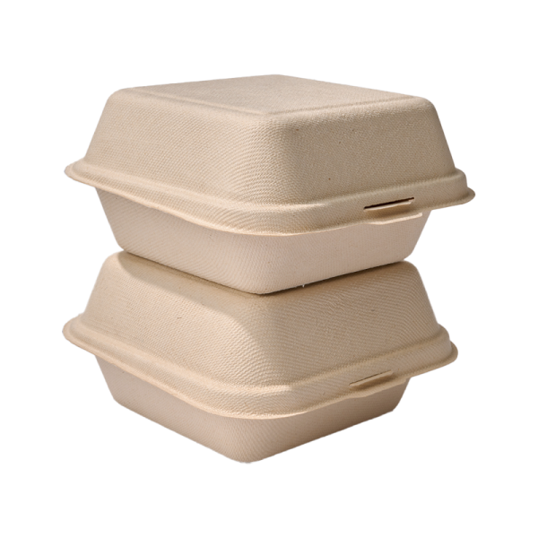 Custom Environmental-Friendly Disposable Biodegradable Sugarcane Fiber Clamshell Container Lid Takeaway Lunch Box