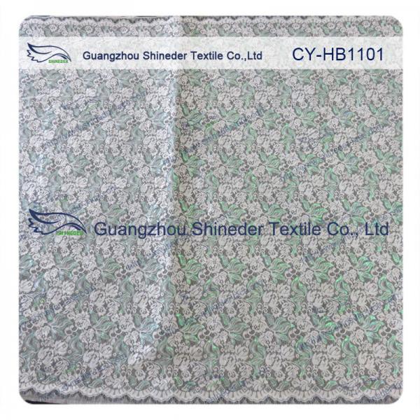 Quality Green Double Color Matalic Embroidered Lace Fabric / Dressmaking Fabric for sale