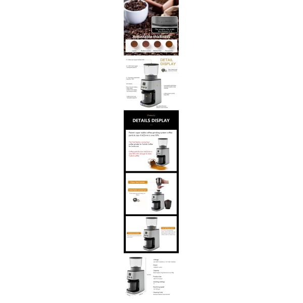 Electric Coffee Bean Grinder with 350-400rpm Grinding Speed and Conical Burr Grinders
