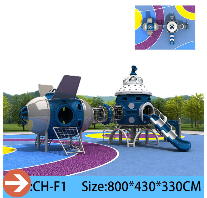 Rocket Ship Theme Outdoor Playground Slides Plastic Combination Slides Climbing Adventure Play Sets for Kindergartens Resorts Parks Kindergartens Safe