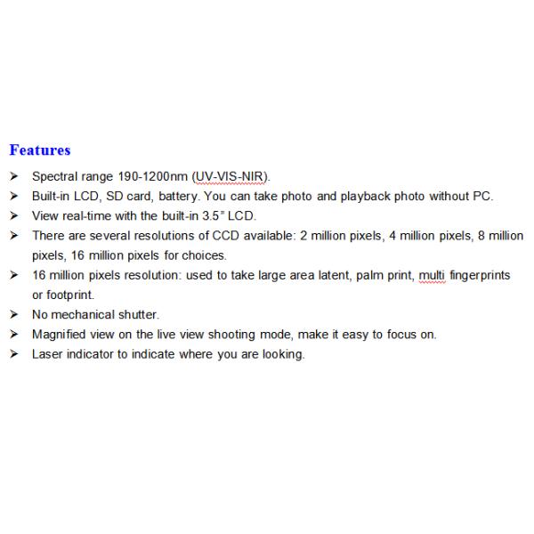 190 - 1200nm Full Wave CCD Forensic Evidence Camera 3.5" 180° Rotating LCD Real Time Image Spectrum