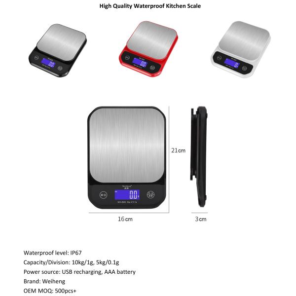 USB Waterproof IP67 Digital Kitchen Weighing Scale for Baking 5kg Maximum Weight Recommendation Digital Display
