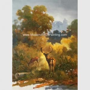 China Canvas Classic Animal Oil Painting , Two Deer Framed Wall Art 24 X 36 For Reading Room on sale