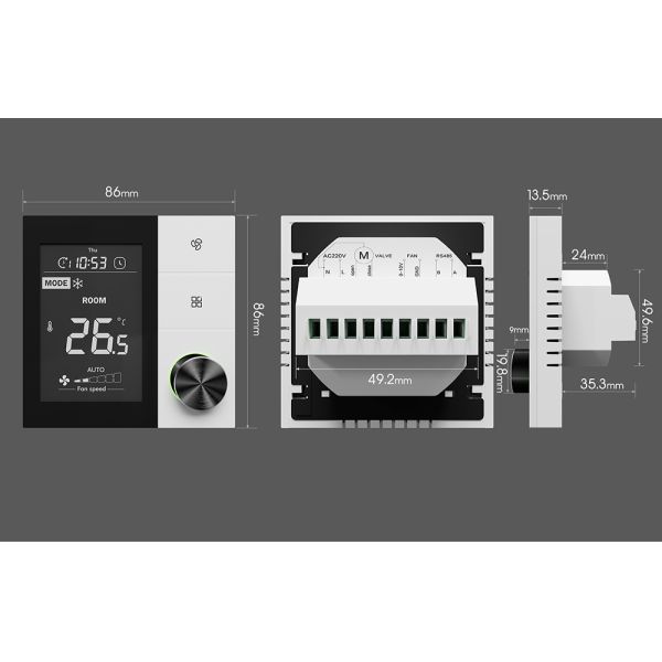 Central Air Conditioning Thermostat for HVAC Fan Coil Systems