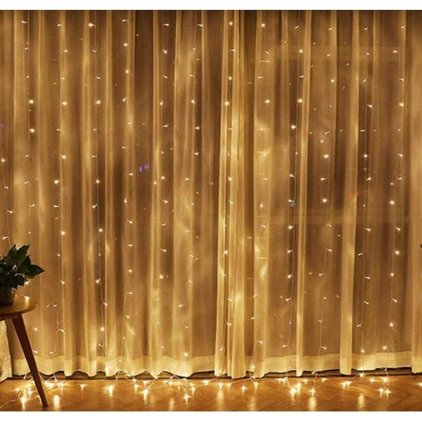3500K Warm White LED Curtain Light for Bedroom Decorations 3x2.4m 240d USB Power Modes