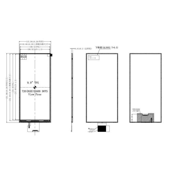 9.9 Inch TFT Display Module 720*1600 Resolution MIPI Interface 450C/D ICFL7707N