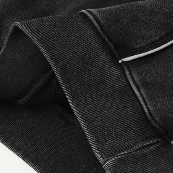 Dark Grey Washed Heavyweight Fleece Winter Hoodie Reflective Strip 3D Pattern Vintage Style Oversized Fit Breathable Windproof