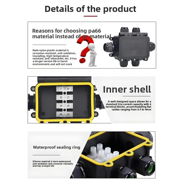 Waterproof IP68 Modular Junction Box with 1in5out Cable Distribution and 40A Rated Current for Harsh Environments