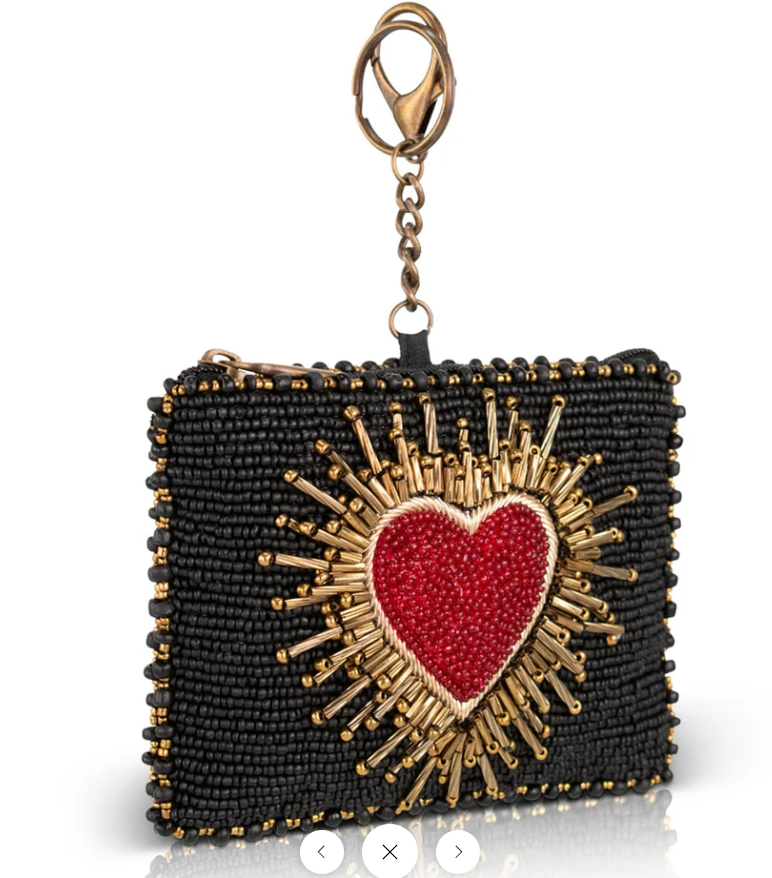 Heart Burst Coin Purse Key ring and easy open trigger hook Beaded coin small bags