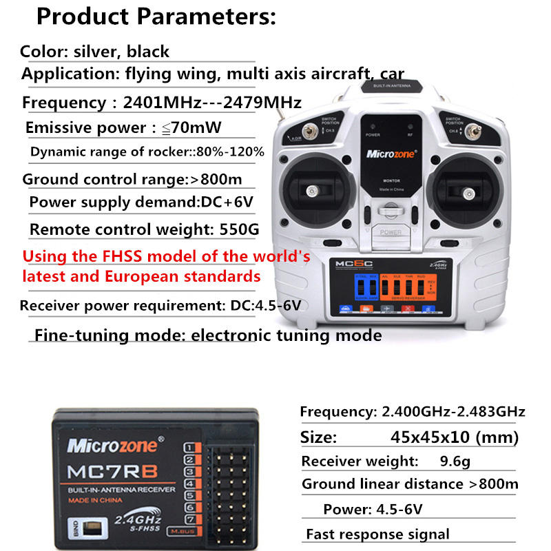 MicroZone MC6C 2.4G 6CH Controller Transmitter Receiver Radio System For RC Airplane Drone Multirotor Helicopter Car Boat