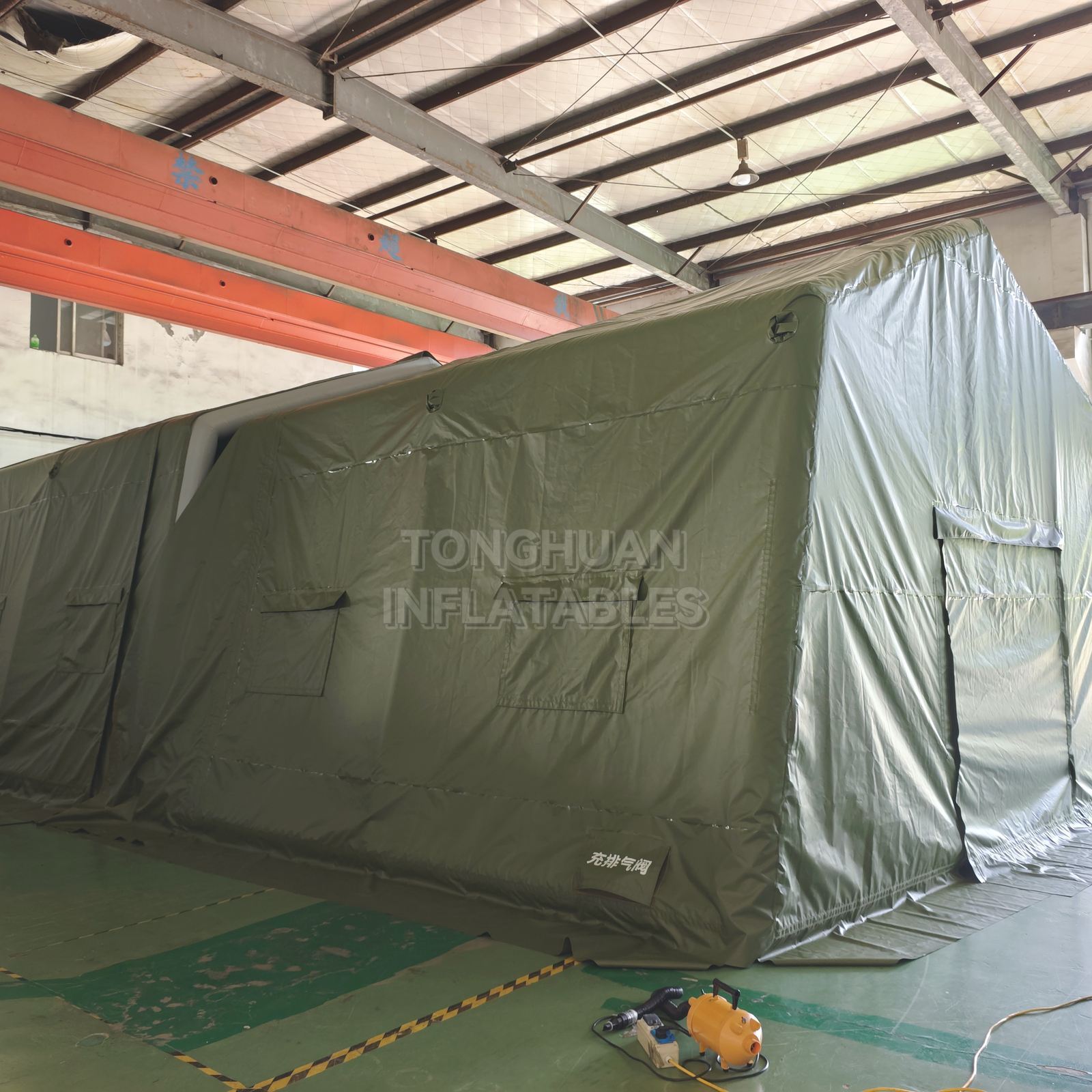 Commercial Olive Green Inflatable PVC Tent with Reinforced Air Frame Roll Up Door and Ventilation Windows for Emergency Camps Field Operations