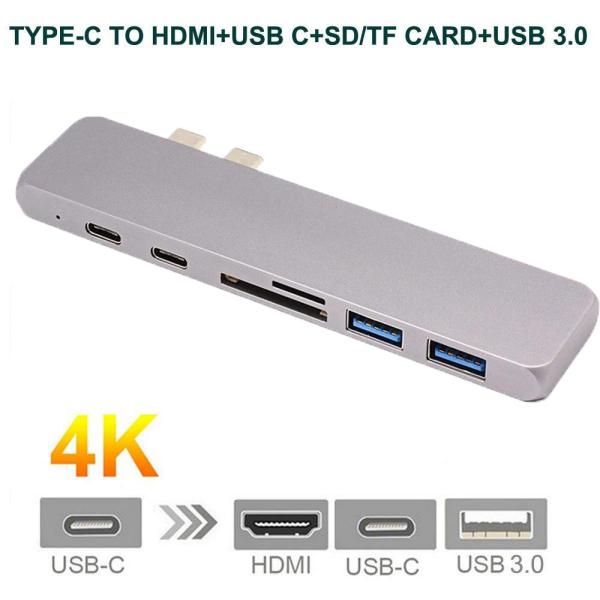 7in1 USB Dual Type-C Hub to Adapter 4K For MacBook Pro Thunderbolt 3 port USB-C port charging docking
