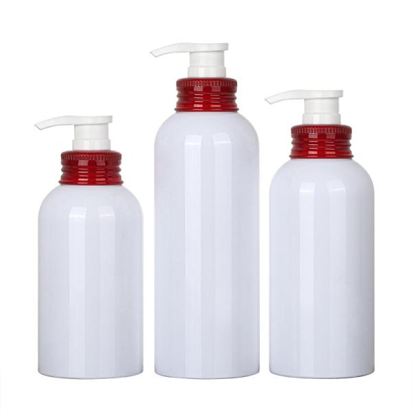350ml 500ml White Red Pump Empty Shampoo Body Wash Plastic Round Container Lotion Bottles