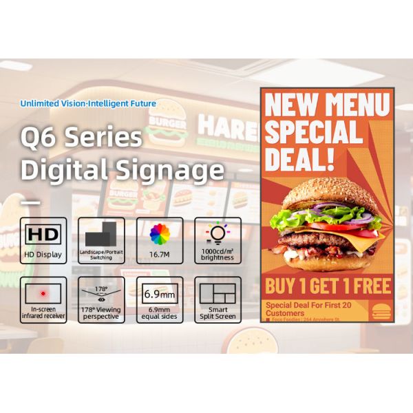Indoor Fast Food LCD Digital Menu Display Android 11 1000cd/m2