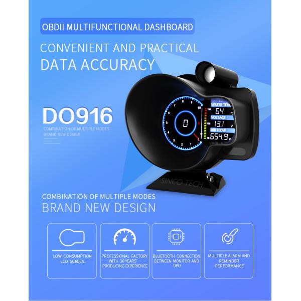 Do916 OBD2 Multifunctional Gauge Car Hud OBDII Double Screen Tachometer