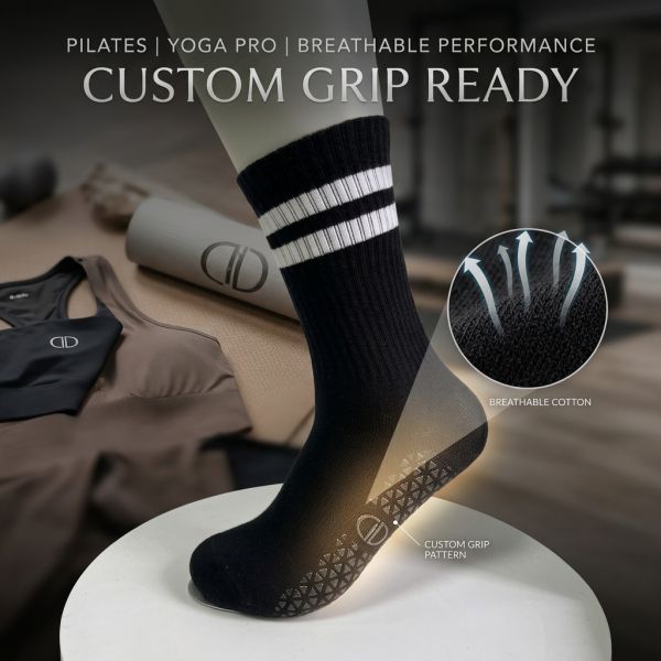 Classic Stripe Crew Yoga Socks Non Slip Silicone Gripped Pilates Workout Socks