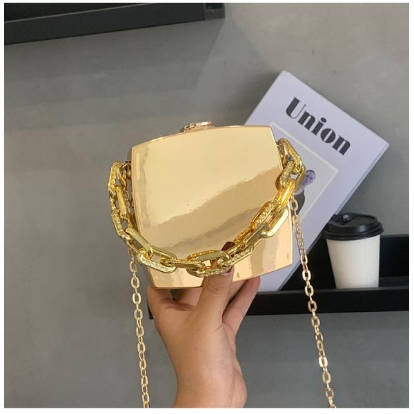 Solid Color Minibook Gold Silver Clutch Purse with Chains Luxury Fancy Evening Bags