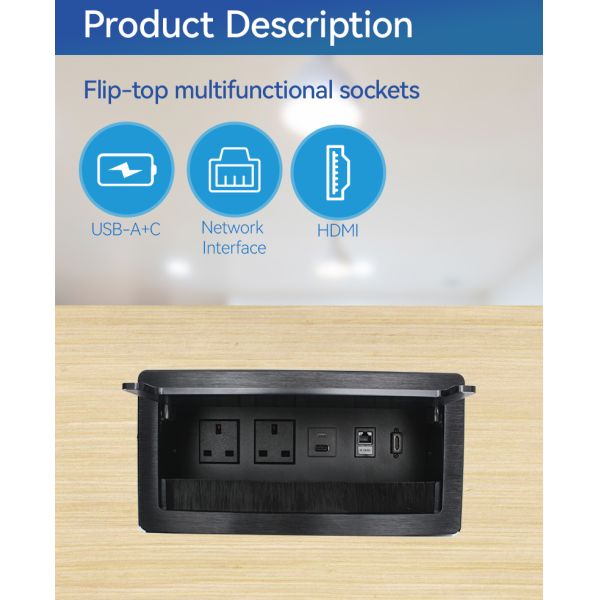 13A Desktop Flip Up Conference Electrical Socket Multimedia Power Box For Office Conference Podiums