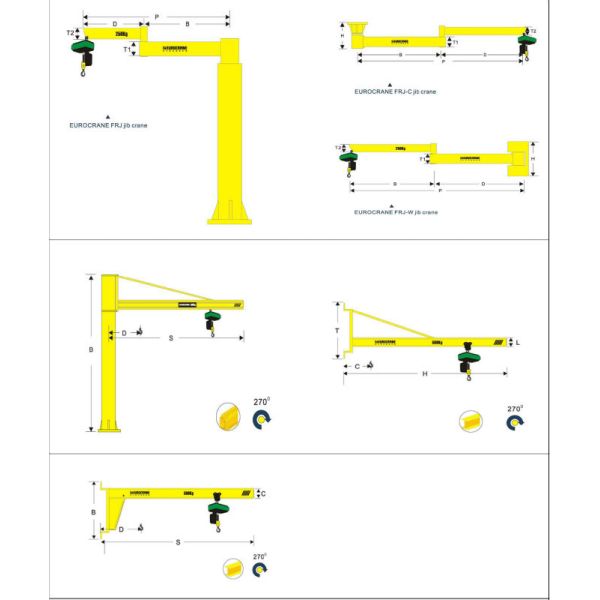 Custom Movable Mini Electric Swinging Arms Floor Mounted Jib Crane with 360° Rotation and Rated Lifting Moment 10-2000KN