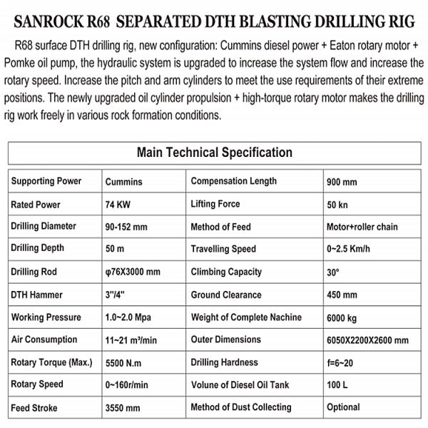 Mining Separated DTH Drilling Machine Blasthole 50m Depth Hydraulic Drilling Rig