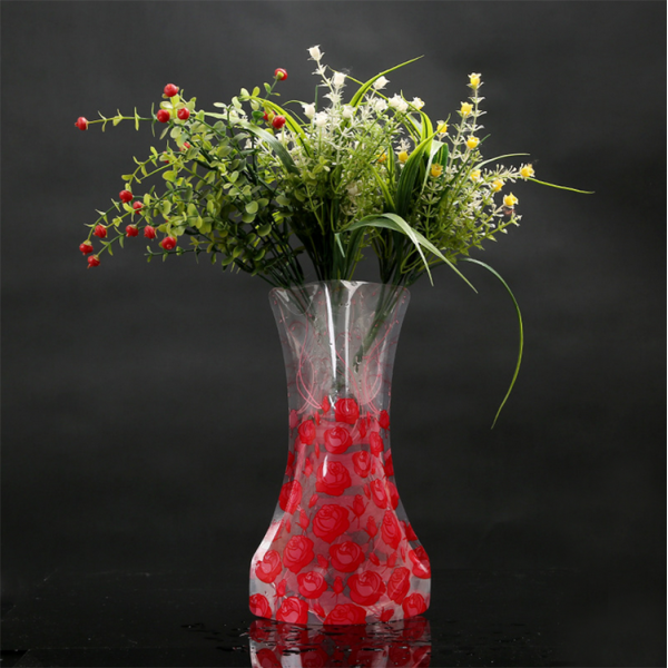 Customizable foldable plastic vase bag for flowers