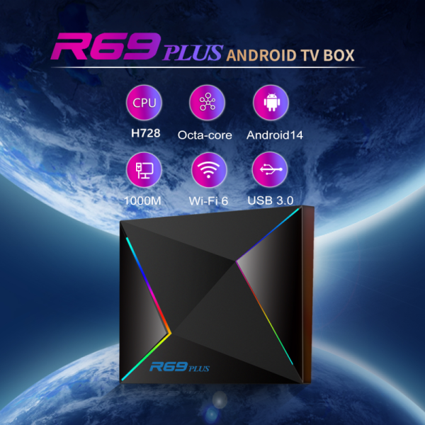 Android TV Box R69 Plus with H728 Octa-core CPU, 8K Smart TV Box Support WiFi 6, 1000M Ethernet, Bluetooth 5.0, 4GB RAM 64GB ROM Home Theater