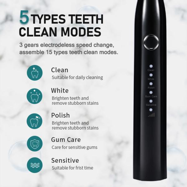 Black 3.7V Rechargeable Electric Toothbrush Automatic With Sonic Motor