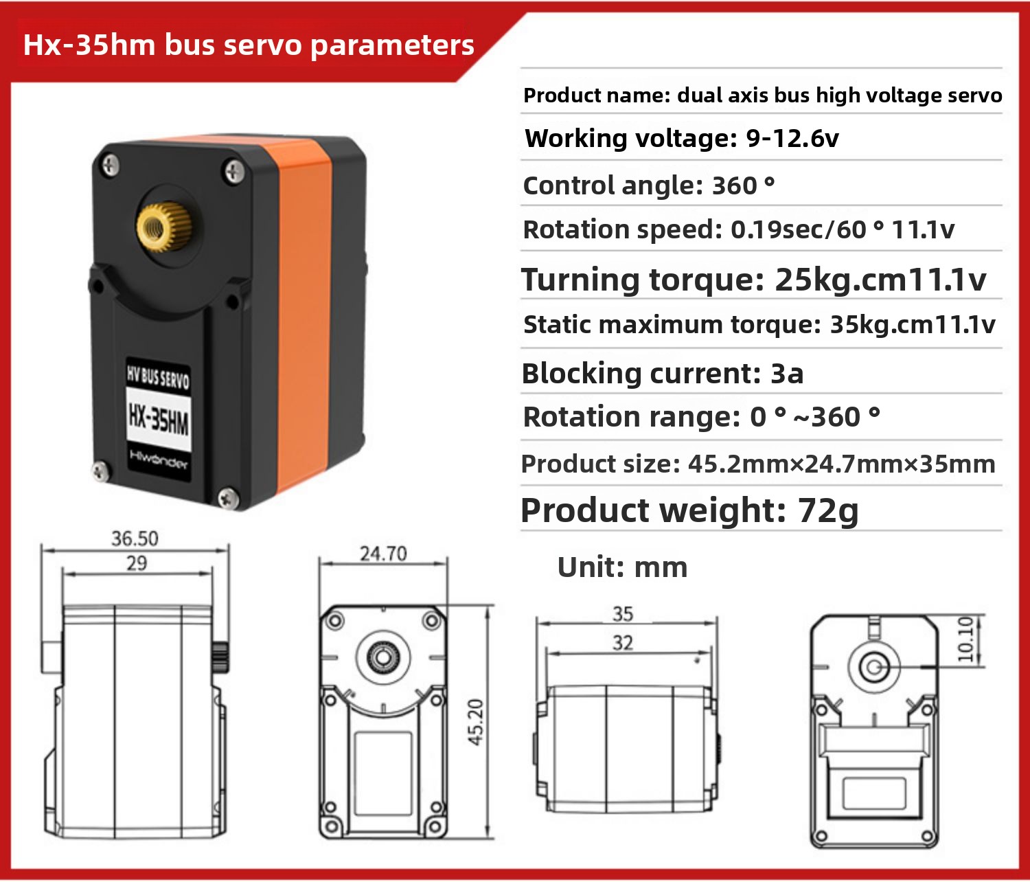 20KG High Precision Dual Axis Robot Servo Smart Bus Servo High Torque Feedback Metal Serial Port Drone Racing Drones Accessories