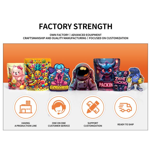 Zhihe Custom Printed Shape Mini Mylar Bags 3.5g 28g Child Resistant Smell Proof Resealable Soft Touch Cali Pack for Jelly