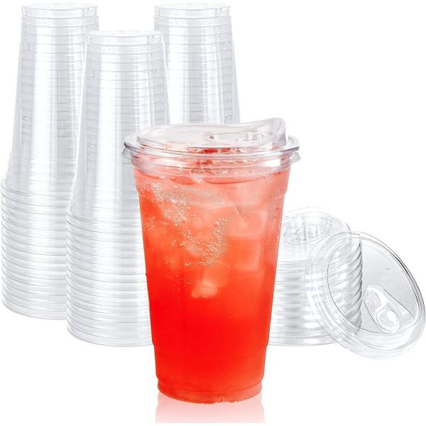 Disposable Custom Logo Printed Cold Coffee Cup Plastic Cups with Sip Lids
