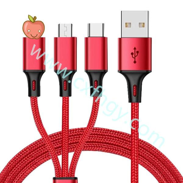 Cxfhgy Data Line 3 in 1 cable For Android iphone Type-c Mobile Phone Multi-function Usb One Dragging Three Data Charge C