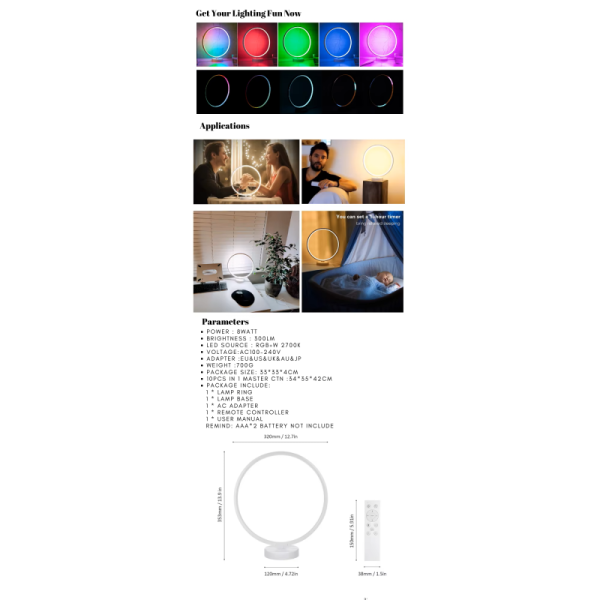 Dimmable LED Table Lamp with 2700K Warm White Light and Remote Control for Mood Lighting