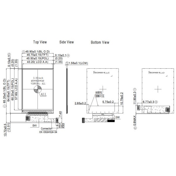 IPS Technology Industrial TFT LCD Screen 2.83 Inch 480x640 Pixels LCD Display Panel