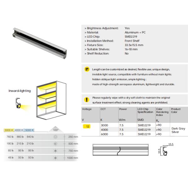 A260C Front Laminate Lights PC Aluminum Alloy Ra≥90 Triple Color Temperature DC12V/24V 5W/7.5W/10W SMD2219/120pcs/m Surface Mounted