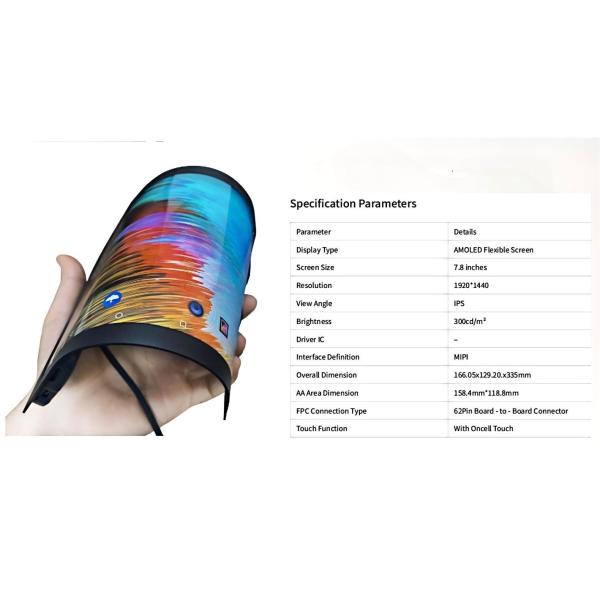 7.8 Inch 1440*1920 Resolution Bendable Oled Display Flexible Amoled Screen WIFI Bluetooth 32RGB