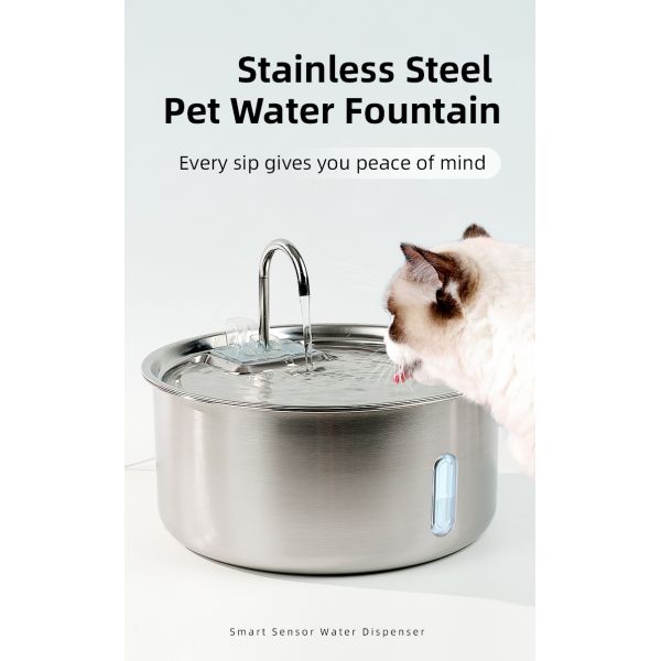 7L Large Capacity Automatic Pet Water Dispenser Intelligent Circulation Stainless Steel Chargeable Travel Bowls for Dogs Cats